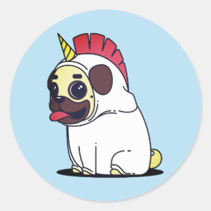 Funny wil unicorn Pug Halloween Costume Dog Ronde Sticker