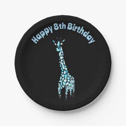 Funny Wild Animal Blue Giraffe Age Birthday Papieren Bordje (Voorkant)