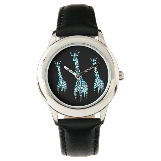 Funny Wild Animals Blue Giraffe Horloge (Voorkant)