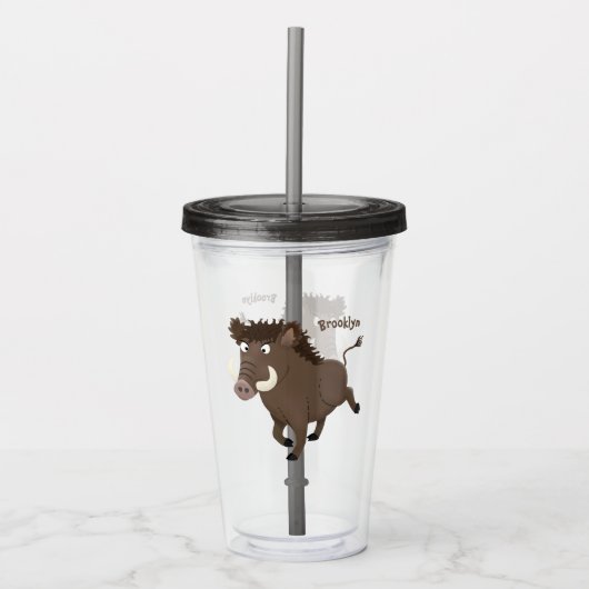 Funny wild boar razorback cartoon illustratie acryl drinkbeker (Voorkant)