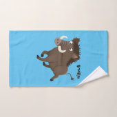 Funny wild boar razorback cartoon illustratie bad handdoek (Handdoek)