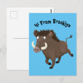 Funny wild boar razorback cartoon illustratie briefkaart (Voorkant / Achterkant)
