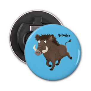 Funny wild boar razorback cartoon illustratie button flesopener