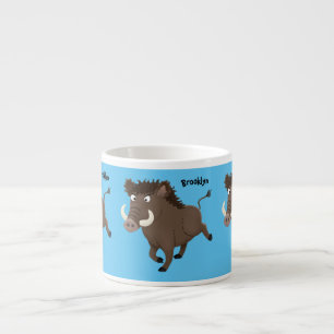 Funny wild boar razorback cartoon illustratie espresso kop