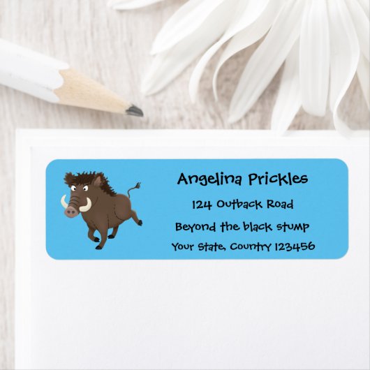 Funny wild boar razorback cartoon illustratie etiket (Insitu)