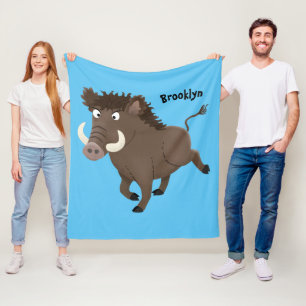 Funny wild boar razorback cartoon illustratie fleece deken