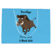 Funny wild boar razorback cartoon illustratie groot cadeauzakje (Achterkant)
