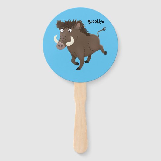 Funny wild boar razorback cartoon illustratie handwaaier (Voorkant)