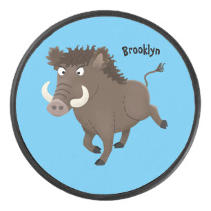 Funny wild boar razorback cartoon illustratie hockey puck