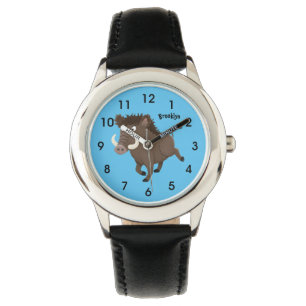 Funny wild boar razorback cartoon illustratie horloge
