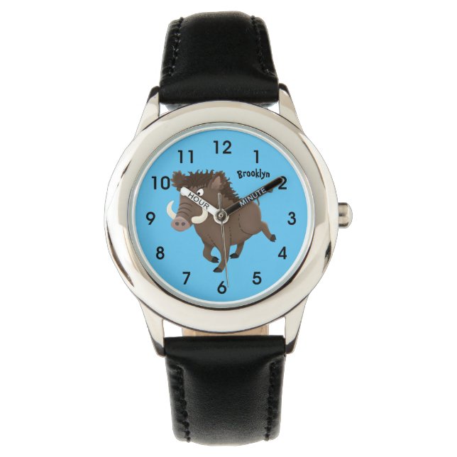 Funny wild boar razorback cartoon illustratie horloge (Voorkant)