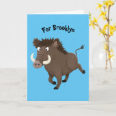 Funny wild boar razorback cartoon illustratie kaart (Gele Bloem)