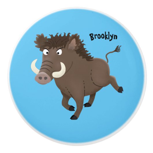 Funny wild boar razorback cartoon illustratie keramische knop (Voorkant)