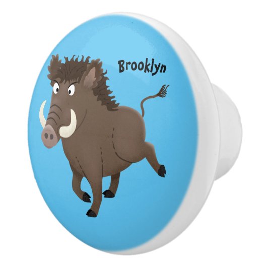 Funny wild boar razorback cartoon illustratie keramische knop (Rechts)