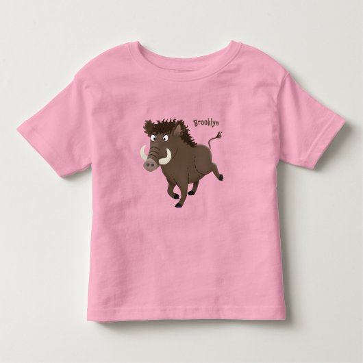 Funny wild boar razorback cartoon illustratie kinder shirts (Voorkant)