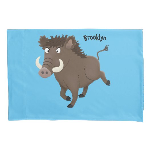Funny wild boar razorback cartoon illustratie kussensloop (Voorkant)