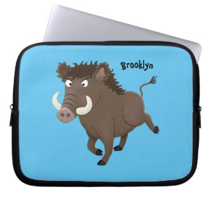Funny wild boar razorback cartoon illustratie laptop sleeve