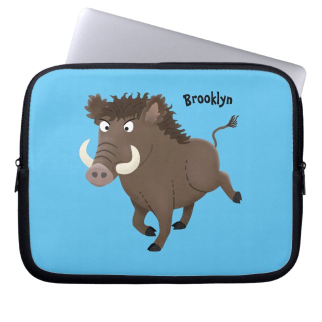 Funny wild boar razorback cartoon illustratie laptop sleeve (Voorkant)