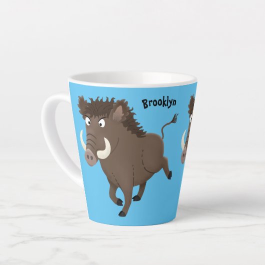 Funny wild boar razorback cartoon illustratie latte mok (Linkerhoek)
