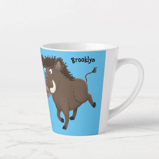 Funny wild boar razorback cartoon illustratie latte mok (Rechts)