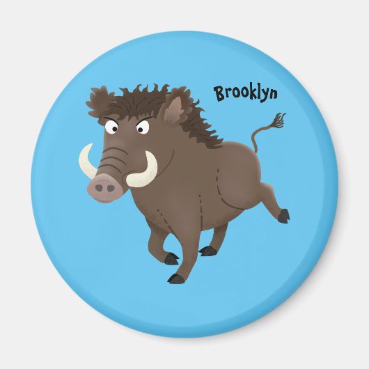 Funny wild boar razorback cartoon illustratie magneet (Voorkant)