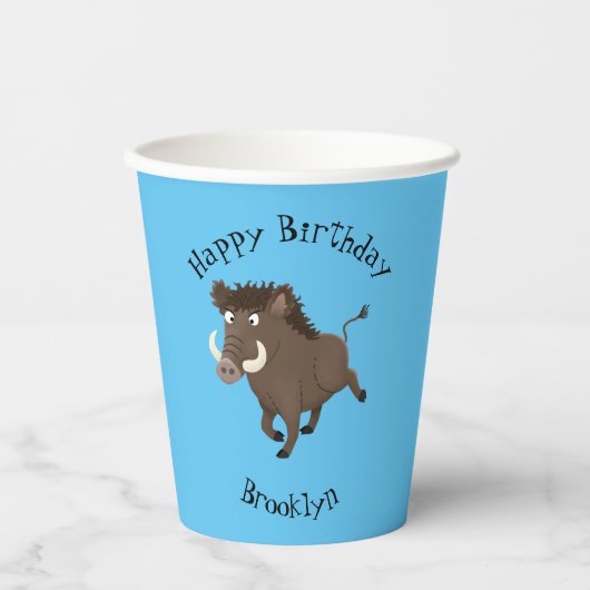 Funny wild boar razorback cartoon illustratie papieren bekers (Voorkant)