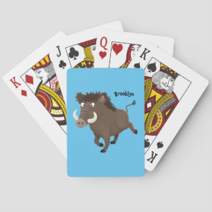 Funny wild boar razorback cartoon illustratie pokerkaarten