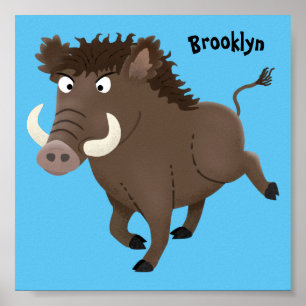 Funny wild boar razorback cartoon illustratie poster
