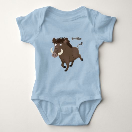 Funny wild boar razorback cartoon illustratie romper (Voorkant)