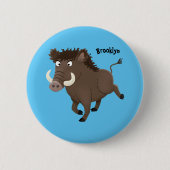 Funny wild boar razorback cartoon illustratie ronde button 5,7 cm (Voorkant)