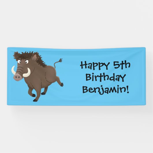 Funny wild boar razorback cartoon illustratie spandoek (Horizontaal)
