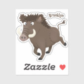 Funny wild boar razorback cartoon illustratie sticker (Vel)