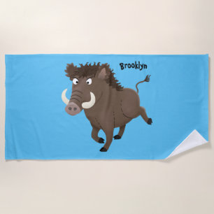 Funny wild boar razorback cartoon illustratie strandlaken