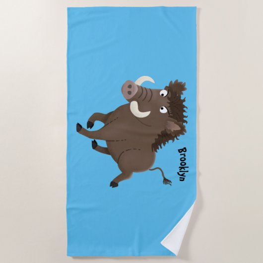 Funny wild boar razorback cartoon illustratie strandlaken (Voorkant)