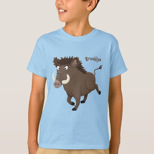Funny wild boar razorback cartoon illustratie t-shirt (Voorkant)