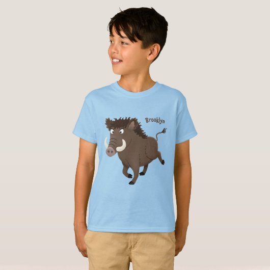 Funny wild boar razorback cartoon illustratie t-shirt (Voorkant volledig)