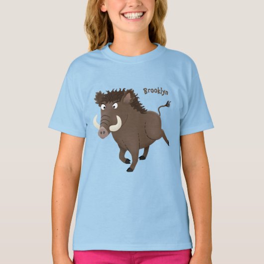 Funny wild boar razorback cartoon illustratie t-shirt (Voorkant)