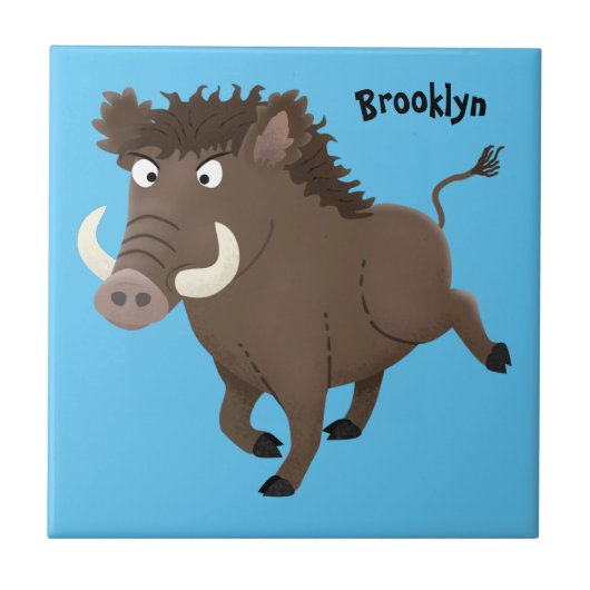 Funny wild boar razorback cartoon illustratie tegeltje (Voorkant)