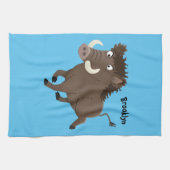 Funny wild boar razorback cartoon illustratie theedoek (Horizontaal)
