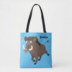 Funny wild boar razorback cartoon illustratie tote bag