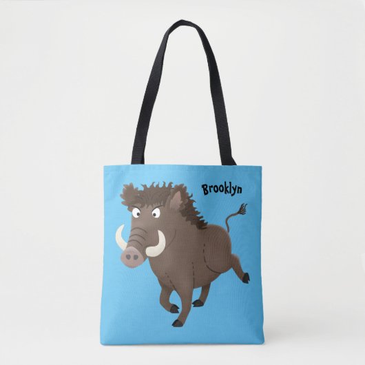 Funny wild boar razorback cartoon illustratie tote bag (Voorkant)