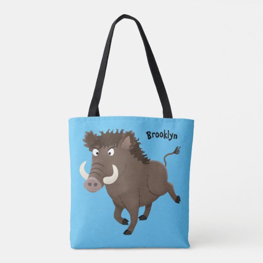 Funny wild boar razorback cartoon illustratie tote bag (Achterkant)