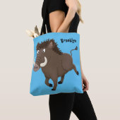 Funny wild boar razorback cartoon illustratie tote bag (Dichtbij)