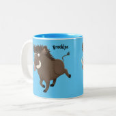 Funny wild boar razorback cartoon illustratie tweekleurige koffiemok (Voorkant links)