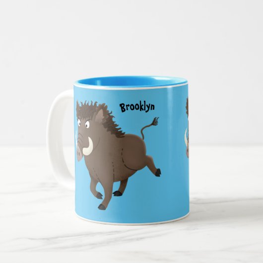 Funny wild boar razorback cartoon illustratie tweekleurige koffiemok (Voorkant links)