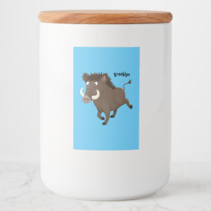 Funny wild boar razorback cartoon illustratie voedselcontainer etiket
