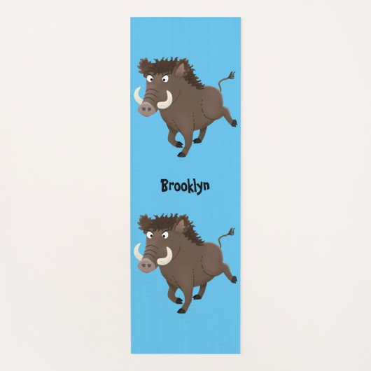 Funny wild boar razorback cartoon illustratie yogamat (Voorkant)