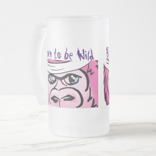 Funny Wild Pink Gorilla Matglas Bierpul (Voorkant links)