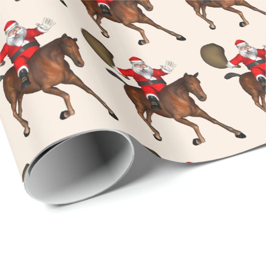 Funny Wild Rider Santa Claus op bruin paard Cadeaupapier (Rol Hoek)