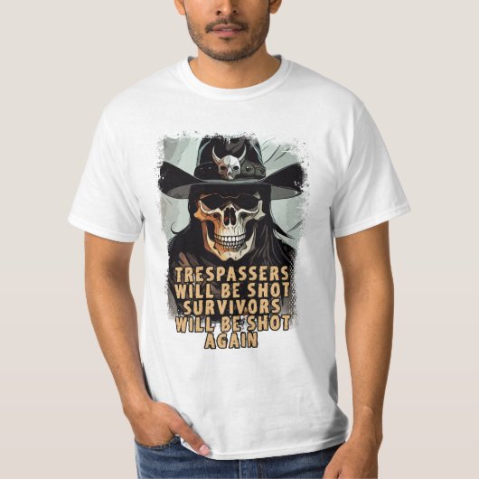 Funny Wild West Cowboy Gezegde Skull Sheriff Art T-shirt (Voorkant)